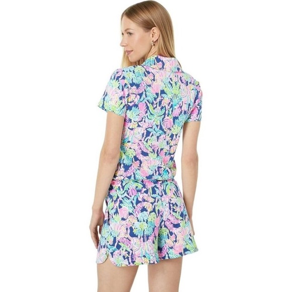 Lilly Pulitzer Jorgie Romper in Oyster Bay Navy Seen and Herd Size Small - Picture 2 of 10